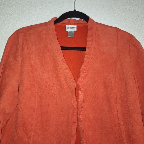 Chico's Orange Crinkle Luxe Rudy Ruffle Jacket Tangerine Dream Sz Large - Picture 3 of 10